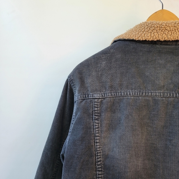 Abercrombie Fitch Jacket Men's XL Sherpa Lined Corduroy Charcoal Gray Vintage - Picture 14 of 16
